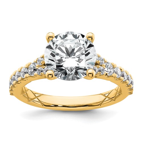 14K Yellow Gold 3 Carat Lab Grown Diamond VS+ F+ Round Complete Engagement Ring