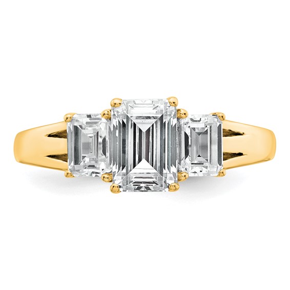 Gold Diamond Emerald-cut 3-Stone Bridal Rings