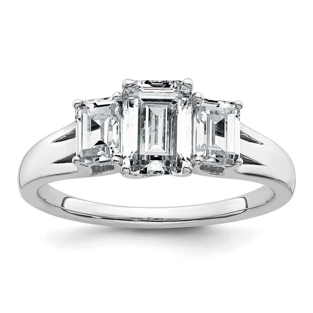 14K White Gold 1.62 Carat Certified Lab Grown Diamond VS+ F+ Emerald Complete Three Stone Engagement Ring