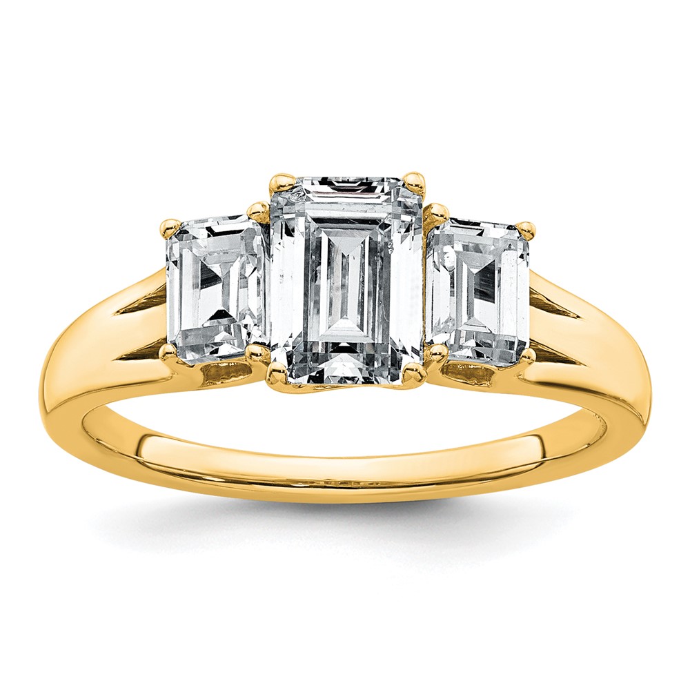 14K Yellow Gold 1.62 Carat Certified Lab Grown Diamond VS+ F+ Emerald Complete Three Stone Engagement Ring