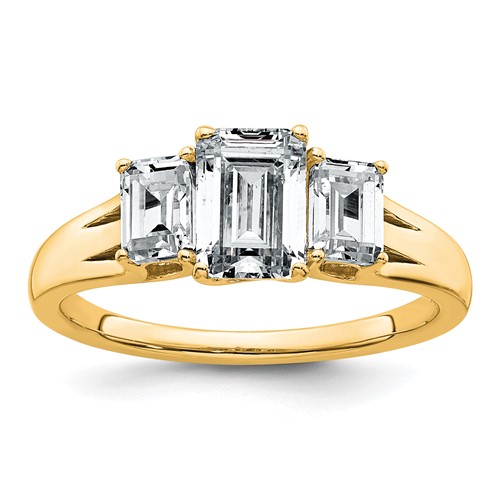 14K Yellow Gold 1.62 Carat Certified Lab Grown Diamond VS+ F+ Emerald Complete Three Stone Engagement Ring