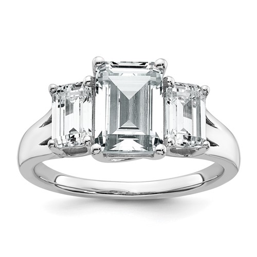 14K White Gold 3.33 Carat Lab Grown Diamond VS+ F+ Emerald Complete Three Stone Engagement Ring