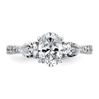 14K White Gold 0.62 Carat Lab Grown Diamond VS+ F+ Oval Ring with Pear Semi Mount Three Stone Engagement view 4