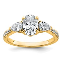 14K Yellow Gold 0.62 Carat Lab Grown Diamond VS+ F+ Oval Ring with Pear Semi Mount Three Stone Engagement view 1