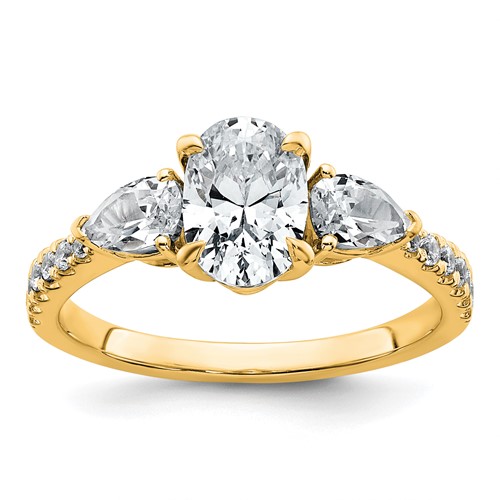 14K Yellow Gold 0.62 Carat Lab Grown Diamond VS+ F+ Oval Ring with Pear Semi Mount Three Stone Engagement