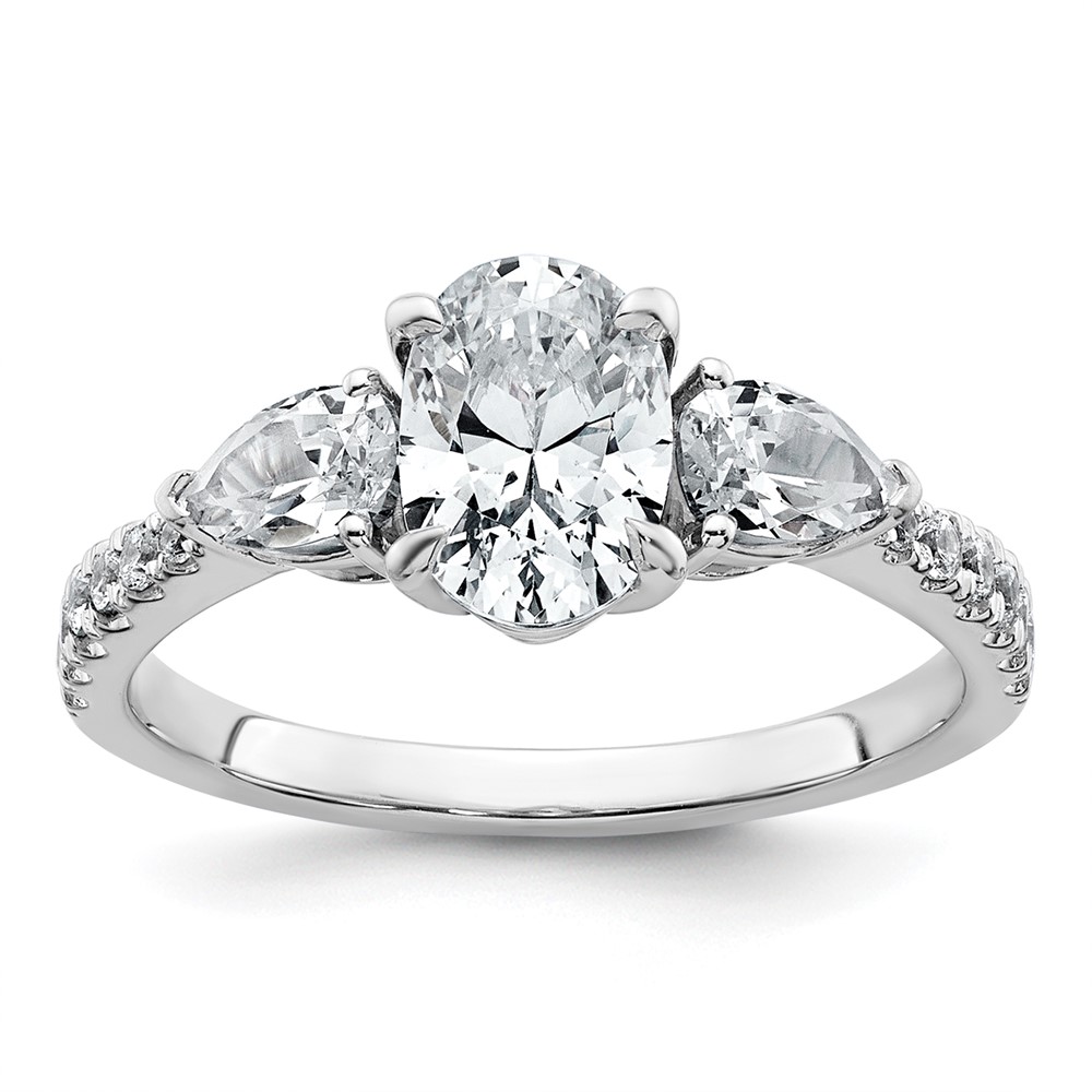 14K White Gold 1.62 Carat Certified Lab Grown Diamond VS+ F+ Oval Ring with Pear Complete Three Stone Engagement