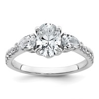 14K White Gold 1.62 Carat Certified Lab Grown Diamond VS+ F+ Oval Ring with Pear Complete Three Stone Engagement view 1