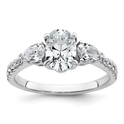 14K White Gold 1.62 Carat Certified Lab Grown Diamond VS+ F+ Oval Ring with Pear Complete Three Stone Engagement