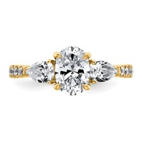 14K Yellow Gold 1.62 Carat Certified Lab Grown Diamond VS+ F+ Oval Ring with Pear Complete Three Stone Engagement view 4