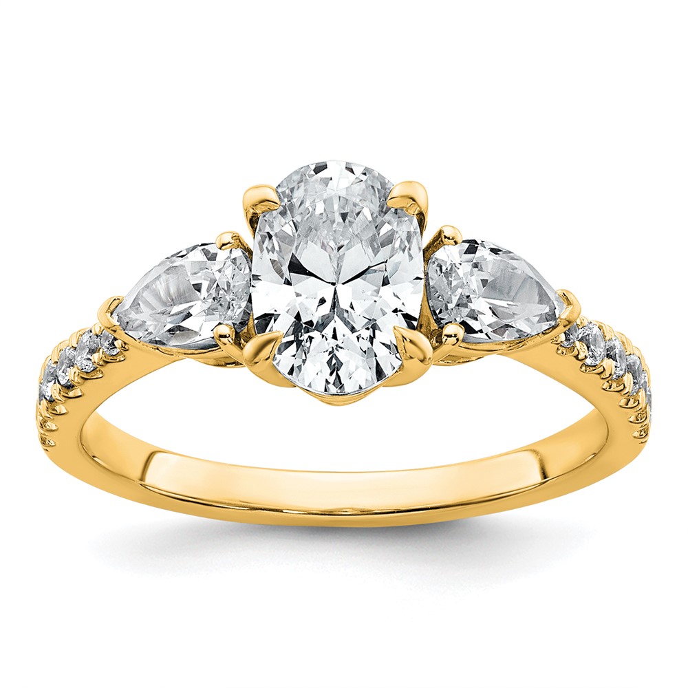 14K Yellow Gold 1.62 Carat Certified Lab Grown Diamond VS+ F+ Oval Ring with Pear Complete Three Stone Engagement