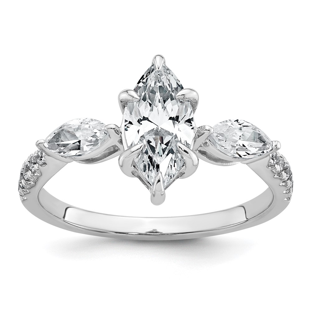 14K White Gold 1.50 Carat Lab Grown Diamond VS+ F+ Marquise Complete Three Stone Engagement Ring