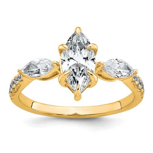 14K Yellow Gold 1.50 Carat Lab Grown Diamond VS+ F+ Marquise Complete Three Stone Engagement Ring