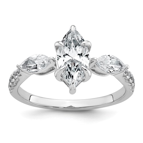 14K White Gold 1.50 Carat Certified Lab Grown Diamond VS+ F+ Marquise Complete Three Stone Engagement Ring