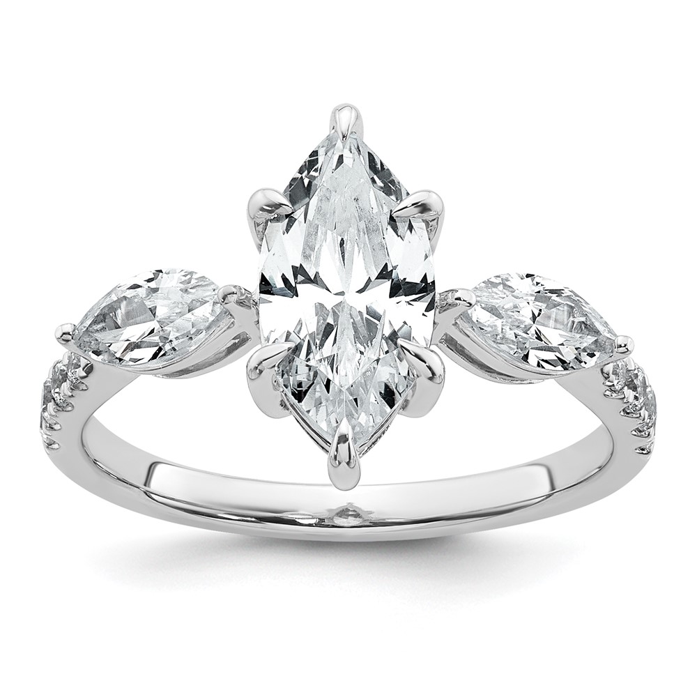 14K White Gold 2.17 Carat Lab Grown Diamond VS+ F+ Marquise Complete Three Stone Engagement Ring