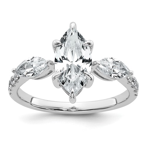 14K White Gold 2.17 Carat Lab Grown Diamond VS+ F+ Marquise Complete Three Stone Engagement Ring