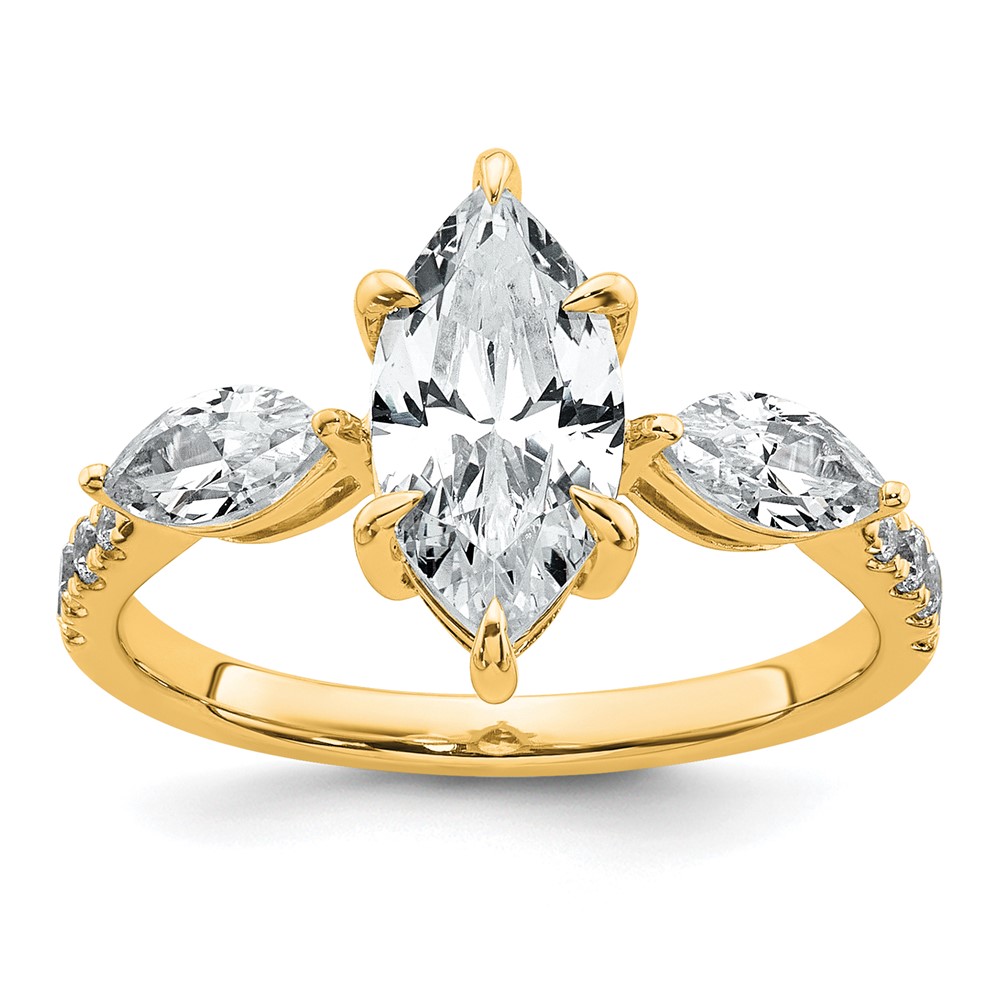 14K Yellow Gold 2.17 Carat Lab Grown Diamond VS+ F+ Marquise Complete Three Stone Engagement Ring