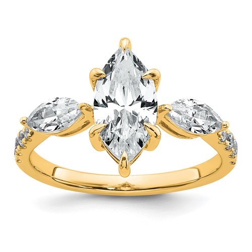 14K Yellow Gold 2.17 Carat Certified Lab Grown Diamond VS+ F+ Marquise Complete Three Stone Engagement Ring