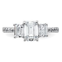 14K White Gold 1.75 Carat Lab Grown Diamond VS+ F+ Emerald Complete Three Stone Engagement Ring view 3