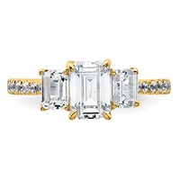 14K Yellow Gold 1.75 Carat Certified Lab Grown Diamond VS+ F+ Emerald Complete Three Stone Engagement Ring view 3