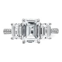 14K White Gold 3.38 Carat Lab Grown Diamond VS+ F+ Emerald Complete Three Stone Engagement Ring view 4