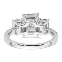 14K White Gold 3.38 Carat Lab Grown Diamond VS+ F+ Emerald Complete Three Stone Engagement Ring view 5