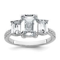 14K White Gold 3.38 Carat Lab Grown Diamond VS+ F+ Emerald Complete Three Stone Engagement Ring view 1