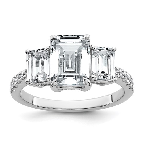 14K White Gold 3.38 Carat Lab Grown Diamond VS SI+ G+ Emerald Certified Complete 3-Stone Engagement Ring