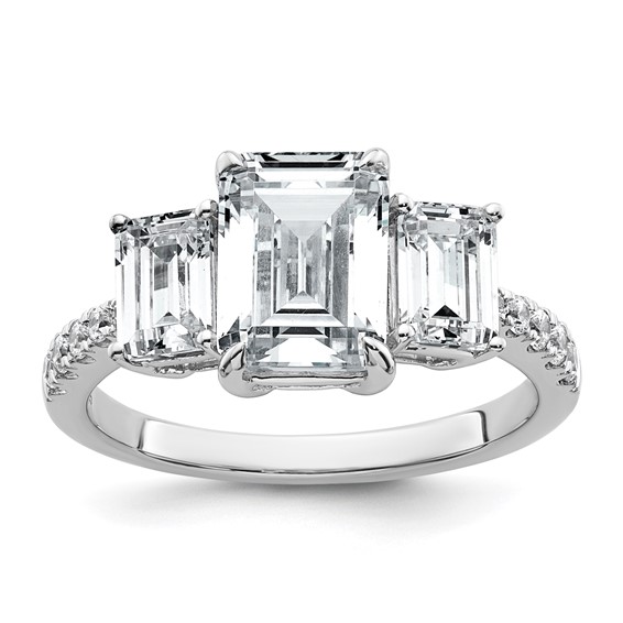 Gold Diamond Emerald-cut 3-Stone Bridal Rings