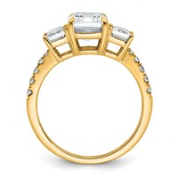 14K Yellow Gold 3.38 Carat Lab Grown Diamond VS+ F+ Emerald Complete Three Stone Engagement Ring view 2