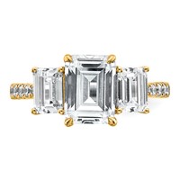 14K Yellow Gold 3.38 Carat Lab Grown Diamond VS+ F+ Emerald Complete Three Stone Engagement Ring view 4