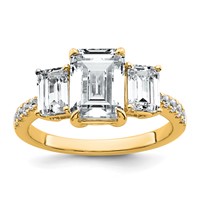 14K Yellow Gold 3.38 Carat Lab Grown Diamond VS+ F+ Emerald Complete Three Stone Engagement Ring view 1