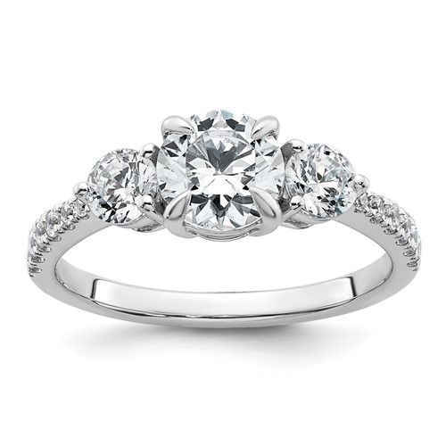 14K White Gold 1.62 Carat Lab Grown Diamond VS+ F+ Round Complete Three Stone Engagement Ring
