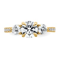 14K Yellow Gold 0.62 Carat Lab Grown Diamond VS+ F+ Round Semi Mount Three Stone Engagement Ring view 4