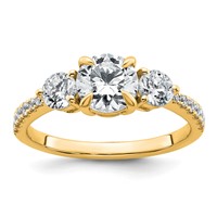 14K Yellow Gold 0.62 Carat Lab Grown Diamond VS+ F+ Round Semi Mount Three Stone Engagement Ring view 1