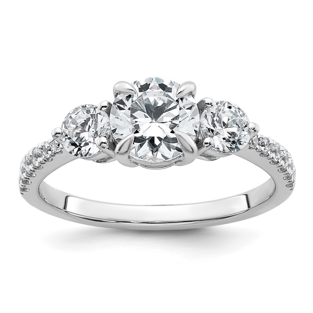 14K White Gold 1.62 Carat Certified Lab Grown Diamond VS+ F+ Round Complete Three Stone Engagement Ring