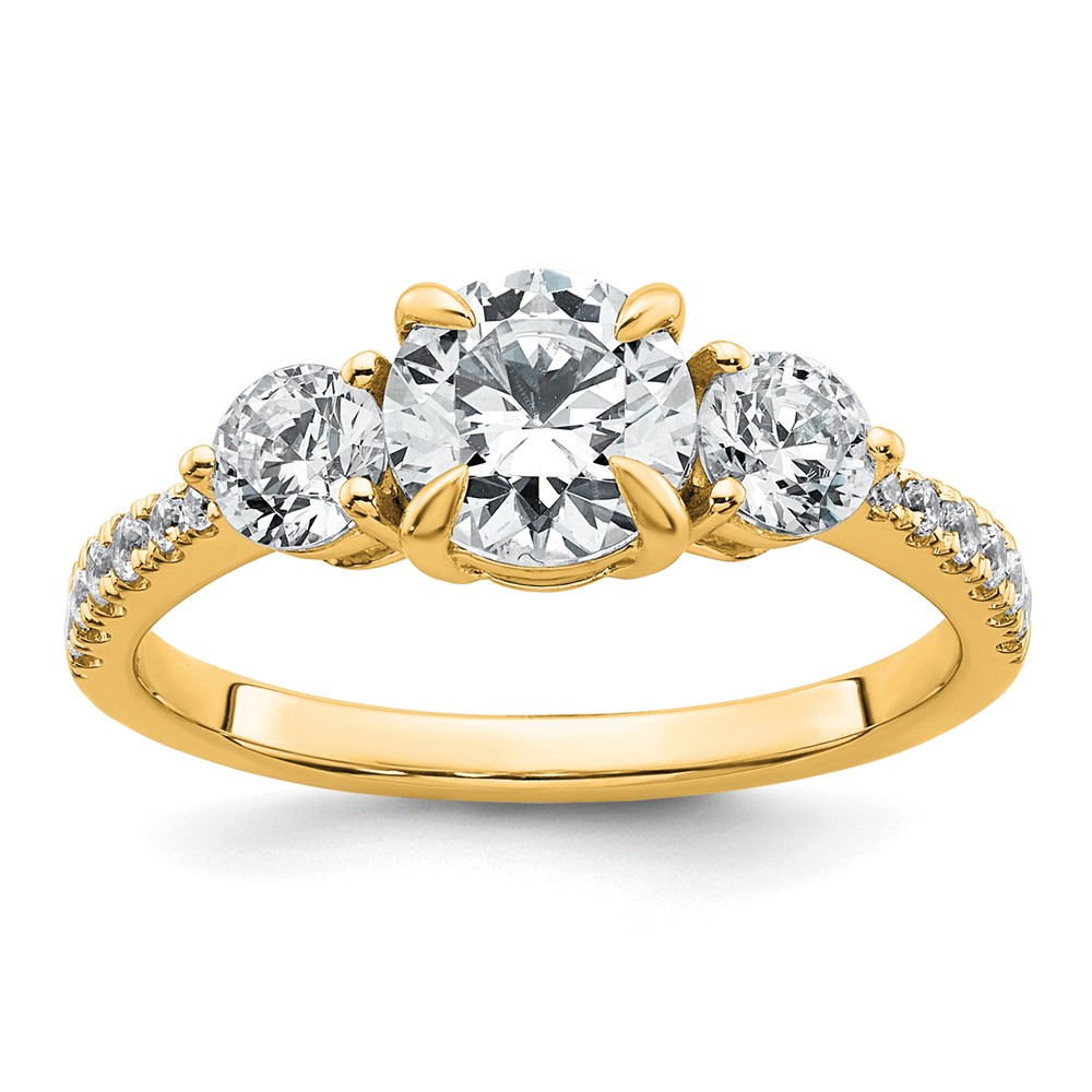 14K Yellow Gold 1.62 Carat Certified Lab Grown Diamond VS+ F+ Round Complete Three Stone Engagement Ring
