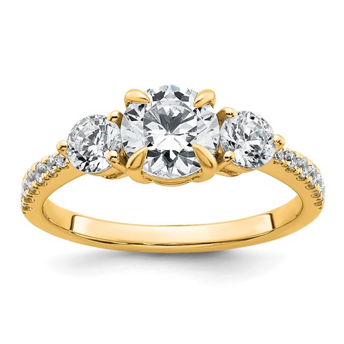 14K Yellow Gold 1.62 Carat Certified Lab Grown Diamond VS+ F+ Round Complete Three Stone Engagement Ring