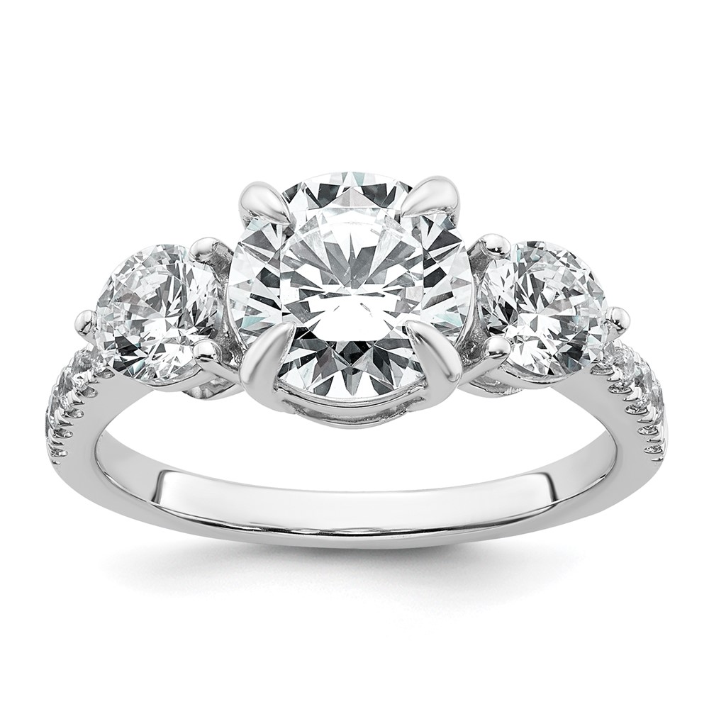 14K White Gold 1 Carat Lab Grown Diamond VS+ F+ Round Semi Mount Three Stone Engagement Ring