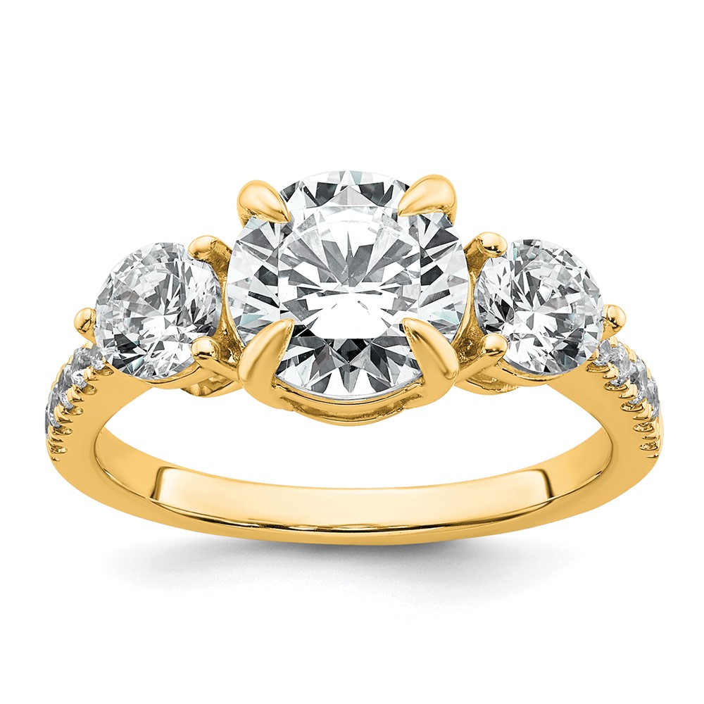 14K Yellow Gold 3 Carat Lab Grown Diamond VS+ F+ Round Complete Three Stone Engagement Ring