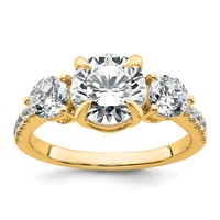 14K Yellow Gold 3 Carat Lab Grown Diamond VS+ F+ Round Complete Three Stone Engagement Ring view 1