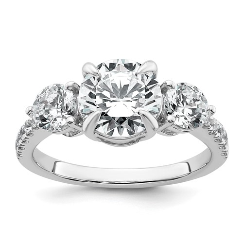 14K White Gold 3 Carat Certified Lab Grown Diamond VS+ F+ Round Complete Three Stone Engagement Ring