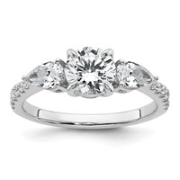 14K White Gold 0.62 Carat Lab Grown Diamond Vs+f+ Round 1 Carat Center Semi Mount Three Stone Engagement Ring view 1