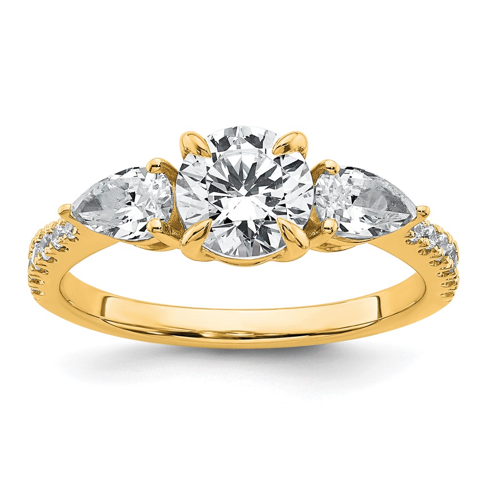 14K Yellow Gold 0.62 Carat Lab Grown Diamond Vs+f+ Round 1 Carat Center Semi Mount Three Stone Engagement Ring