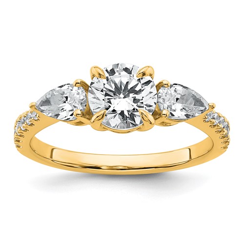14K Yellow Gold 0.62 Carat Lab Grown Diamond Vs+f+ Round 1 Carat Center Semi Mount Three Stone Engagement Ring