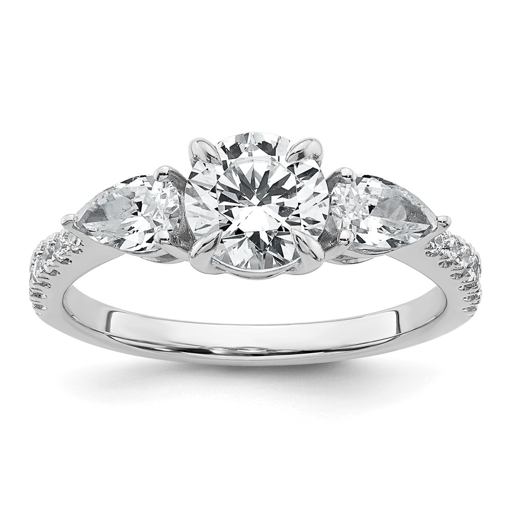 14K White Gold 1.62 Carat Lab Grown Diamond Vs+f+ Round Complete Three Stone Engagement Ring