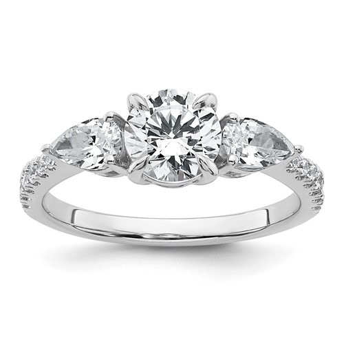 14K White Gold 1.62 Carat Certified Lab Grown Diamond Vs+f+ Round Complete Three Stone Engagement Ring