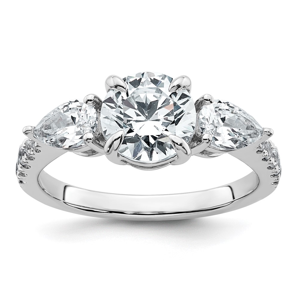 14K White Gold 0.75 Carat Lab Grown Diamond Vs+f+ Round 1 Carat Center Semi Mount Three Stone Engagement Ring