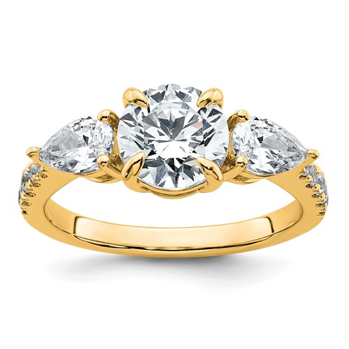 14K Yellow Gold 0.75 Carat Lab Grown Diamond Vs+f+ Round 1 Carat Center Semi Mount Three Stone Engagement Ring