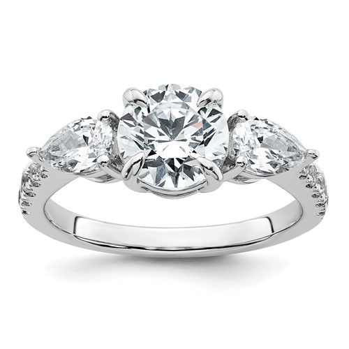 14K White Gold 2.33 Carat Lab Grown Diamond Vs+f+ Round Complete Three Stone Engagement Ring