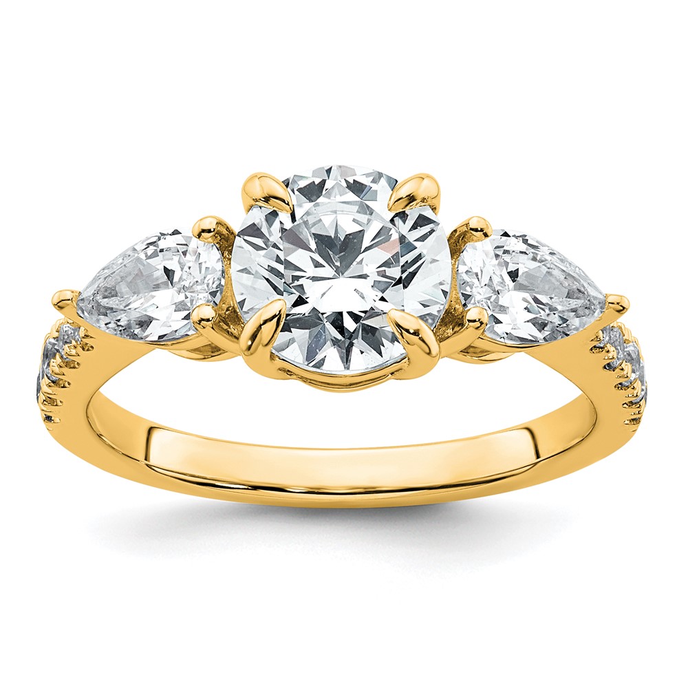 14K Yellow Gold 2.33 Carat Lab Grown Diamond Vs+f+ Round Complete Three Stone Engagement Ring